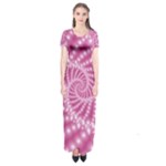 Glossy Pastel Pink Beaded Spiral Fractal  Short Sleeve Maxi Dress