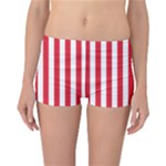 Vertical Stripes - White and Alizarin Red Reversible Boyleg Bikini Bottoms