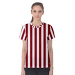 Vertical Stripes - White and Dark Red Women s Cotton Tee