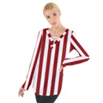 Vertical Stripes - White and Dark Red Women s Tie Up Tee