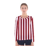 Vertical Stripes - White and Dark Red Women s Long Sleeve T-shirt