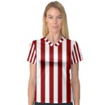 Vertical Stripes - White and Dark Red Women s V-Neck Sport Mesh Tee