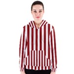 Vertical Stripes - White and Dark Red Women s Zipper Hoodie