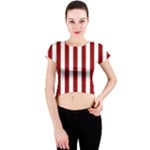 Vertical Stripes - White and Dark Red Crew Neck Crop Top