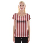 Vertical Stripes - White and Dark Red Women s Cap Sleeve Top