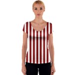 Vertical Stripes - White and Dark Red Women s V-Neck Cap Sleeve Top