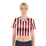 Vertical Stripes - White and Dark Red Cotton Crop Top