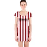 Vertical Stripes - White and Dark Red Short Sleeve Bodycon Dress