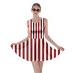 Vertical Stripes - White and Dark Red Skater Dress