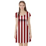 Vertical Stripes - White and Dark Red Short Sleeve Skater Dress