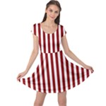 Vertical Stripes - White and Dark Red Cap Sleeve Dress