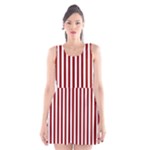 Vertical Stripes - White and Dark Red Scoop Neck Skater Dress