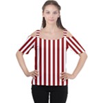 Vertical Stripes - White and Dark Red Women s Cutout Shoulder Tee