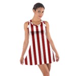 Vertical Stripes - White and Dark Red Cotton Racerback Dress