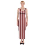 Vertical Stripes - White and Dark Red Fitted Maxi Dress