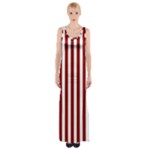 Vertical Stripes - White and Dark Red Maxi Thigh Split Dress