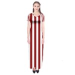 Vertical Stripes - White and Dark Red Short Sleeve Maxi Dress