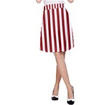 Vertical Stripes - White and Dark Red A-Line Skirt