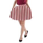 Vertical Stripes - White and Dark Red A-Line Pocket Skirt