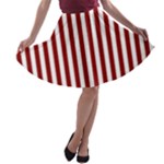 Vertical Stripes - White and Dark Red A-line Skater Skirt