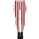 Vertical Stripes - White and Dark Red Capri Leggings