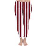 Vertical Stripes - White and Dark Red Winter Leggings