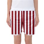 Vertical Stripes - White and Dark Red Women s Basketball Shorts