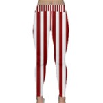 Vertical Stripes - White and Dark Red Yoga Leggings