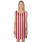 Vertical Stripes - White and Dark Red Sleeveless Satin Nightdress