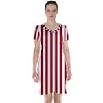 Vertical Stripes - White and Dark Red Short Sleeve Nightdress