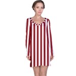 Vertical Stripes - White and Dark Red Long Sleeve Nightdress