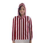 Vertical Stripes - White and Dark Red Hooded Wind Breaker (Women)