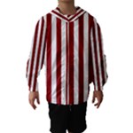 Vertical Stripes - White and Dark Red Hooded Wind Breaker (Kids)