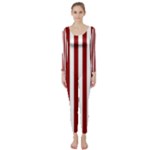 Vertical Stripes - White and Dark Red Long Sleeve Catsuit