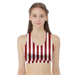 Vertical Stripes - White and Dark Red Women s Sports Bra with Border