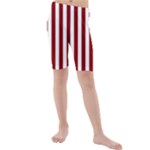 Vertical Stripes - White and Dark Red Kid s Mid Length Swim Shorts