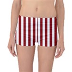 Vertical Stripes - White and Dark Red Boyleg Bikini Bottoms