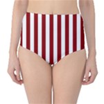 Vertical Stripes - White and Dark Red High-Waist Bikini Bottoms