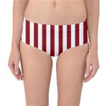 Vertical Stripes - White and Dark Red Mid-Waist Bikini Bottoms