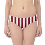 Vertical Stripes - White and Dark Red Hipster Bikini Bottoms