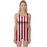 Vertical Stripes - White and Dark Red One Piece Boyleg Swimsuit