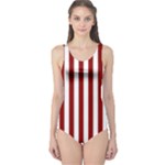 Vertical Stripes - White and Dark Red One Piece Swimsuit