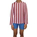 Vertical Stripes - White and Dark Red Kid s Long Sleeve Swimwear