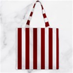 Vertical Stripes - White and Dark Red Zipper Grocery Tote Bag