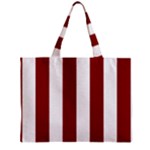 Vertical Stripes - White and Dark Red Zipper Mini Tote Bag