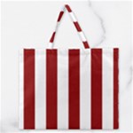 Vertical Stripes - White and Dark Red Zipper Large Tote Bag