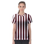 Vertical Stripes - White and Bulgarian Rose Red Women s Sport Mesh Tee