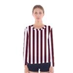 Vertical Stripes - White and Bulgarian Rose Red Women s Long Sleeve T-shirt