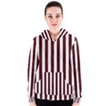 Vertical Stripes - White and Bulgarian Rose Red Women s Zipper Hoodie