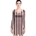 Vertical Stripes - White and Bulgarian Rose Red Long Sleeve Velvet Bodycon Dress